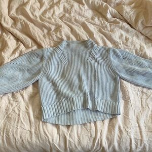 100% cotton pastel blue J. Crew sweater oversized and cropped mock neck